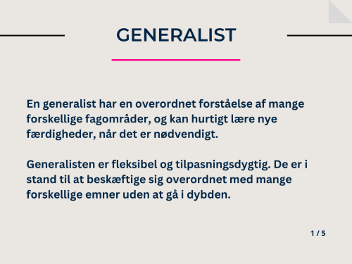 billede af en pdf der beskriver forskellige karriereveje som generalist, specialist, iværksætter, projektleder og leder