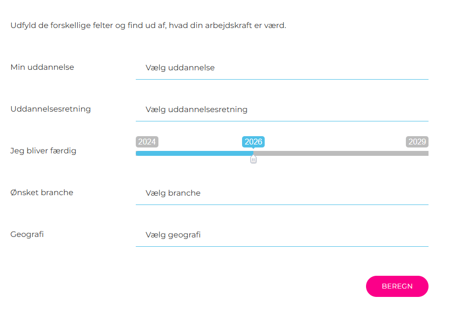 en lønberegner med mulighed for at indtaste data om ens jobsituation for at vurdere lønniveau