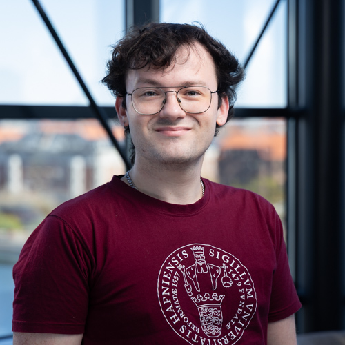 Portræt af dreng i bordeaux t-shirt